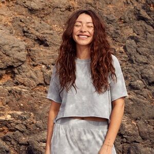 aerie sunset terry sleeve short sleeve sweatshirt M